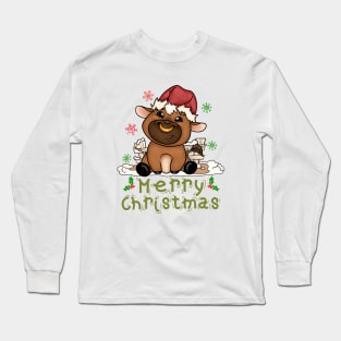 Cute Cow Merry Christmas Xmas Matching HO HO HO Long Sleeve T-Shirt